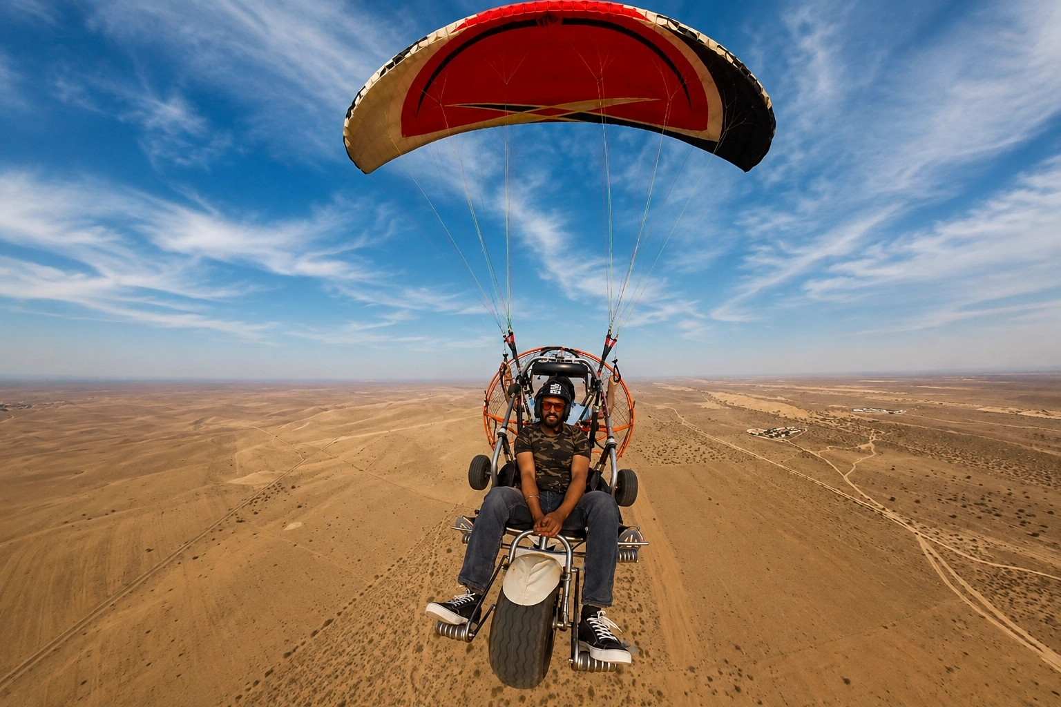 Paramotoring high above the Jaisalmer desert